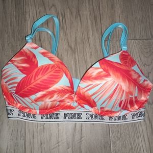 Pink bra with tropical pattern